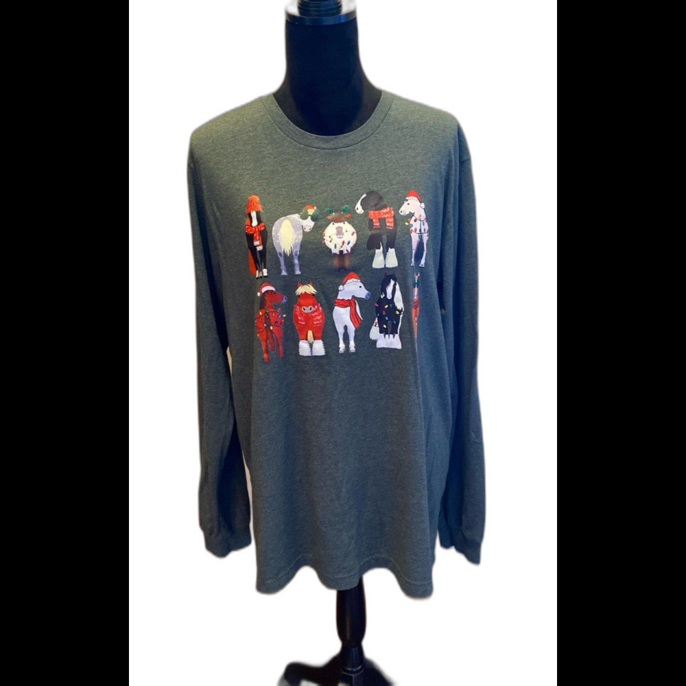 Bella Canvas Christmas Top Green Women T Shirt Blouse Sz XL w/ Holiday Animals‎